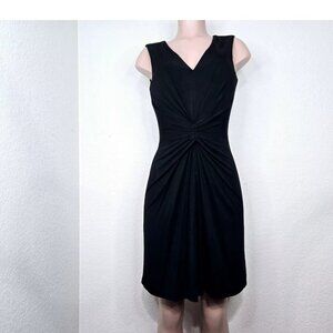 David Meister Black Ruched Dress V-Neck Sleeveless Cocktail Sheath